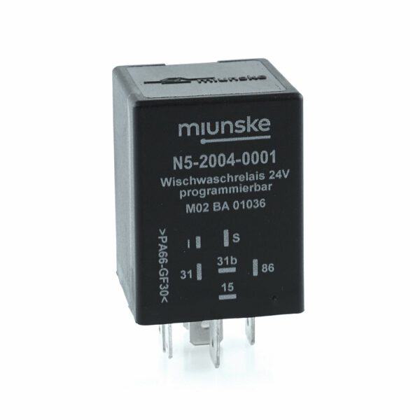 Wisch-Wasch-Intervall-Relais 24V, einstellbare Intervallzeiten 2...30s, Programmierung mit Intervallschalter, Nachwischdauer 4s
