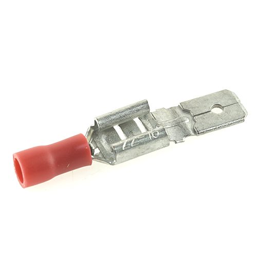 Flachsteckhülse 6,3mm, schaftisoliert rot, mit seitlichen Flachsteckabgang, 0,25-1mm²