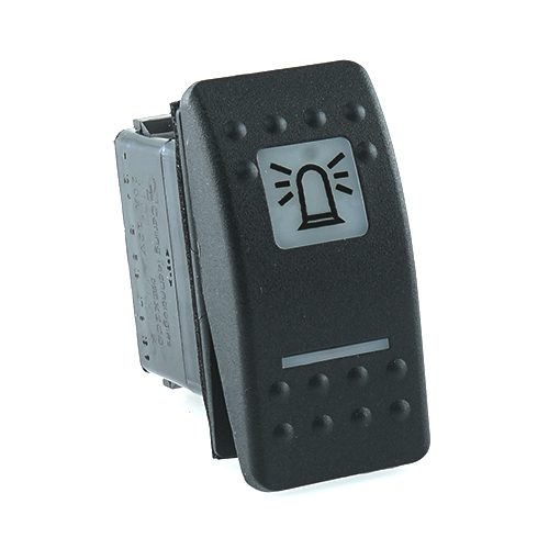 on-off Schalter, 12V/20A, Contura II, LED 1 grün hell, LED 2 gelb, quadratische und schmale Linse weiß, Symbol "Rundumkennleuchte", mit Flächendichtung