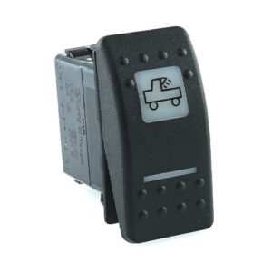 on-on Schalter, 12V/20A, Contura II, LED 1 grün hell, LED 2 rot hell, quadratische und schmale Linse weiß, Symbol "Ladescheinwerfer"