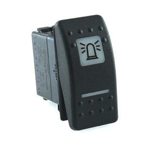on-on Schalter, 12V/20A, Contura II, LED 1 grün hell, LED 2 rot hell, quadratische und schmale Linse weiß, Symbol "Rundumkennleuchte"