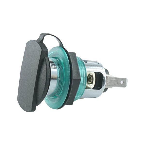 Power-Steckdose, 12/24V, max.20A, mit Gewindehülse grün, mit Deckel