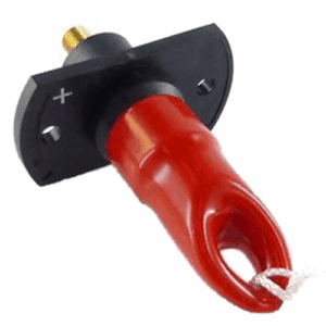 Durchführungsbolzen M10/Ø12 mm Messing, Abdeckkappe rot