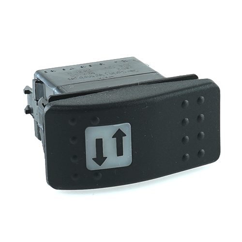 on>off<on Taster, 12V/20A, Contura II, LED 2 grün hell, quadratische Linse weiß, Symbol "Pfeile auf/ab"