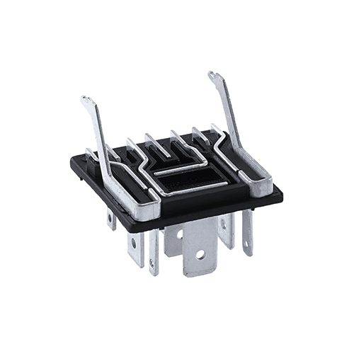 Relais-Grundplatte 9-polig, 5x 6,3mm + 4x 2,8mm, mit Bedruckung, mit umlaufender Nut
