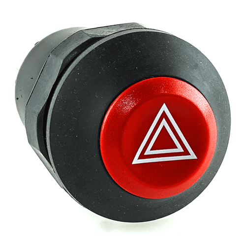 Druckschalter, 12V/20A, 24V/10A, Schaltknopf rot, Symbol "Warnblinken"