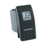 on-2xon-on Doppelschalter, 12V/20A, Contura II, LED 1 grün hell, LED 2 rot hell, quadratische und schmale Linse weiß, Symbol „Arbeitsscheinwerfer hinten“