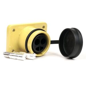 2-poliger Militärsteckverbinder, 24V nach VG 96 917, Steckdose, gelb, mit Crimp-/Lötkontakten für 50mm² Leitung, mit Gummiverschlusskappe