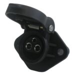 Anbaugerätestecker, 3-polige Steckdose, 6-24V, mit Befestigungsflansch (2 Löcher), mit Kontaktbuchsen, inkl. Schutzkappe