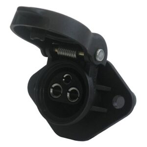 Anbaugerätestecker, 3-polige Steckdose, 6-24V, mit Befestigungsflansch (2 Löcher), mit Kontaktbuchsen, inkl. Schutzkappe