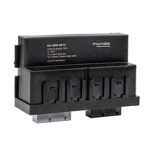 CAN I/O-Modul 1G5, 9-36V, 12 x Input (pull-up), 12 x Power Output (high-side), mit Kunststoffdeckel verschraubt