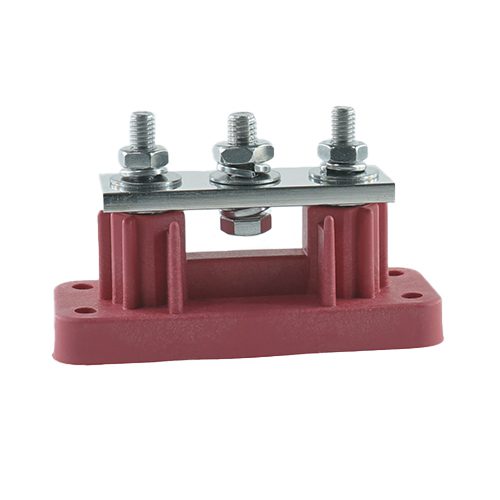 Verteiler mit 2x 5/16" und 1x 3/8"-Stehbolzen, gebrückt, rot