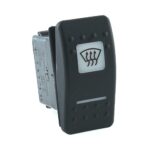 off<on Taster, 12V/20A, Contura II, LED 1 grün hell,  LED 2 grün hell, quadratische und schmale Linse weiß, Symbol „Frontscheibenheizung“