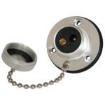 2-polige Steckdose, DIN 14690, 6-42V, Anschluss M3, Schraubdeckel mit Dichtung, mit Gummitülle