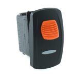 on-on Schalter, 24V/15A, Contura V, mit Schaltersperre, LED rot hell, schmale Linse gelasert