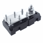 Verteiler mit 1x M8, 6x M5 Stehbolzen vergossen, inkl. Kontaktbrücke