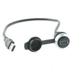 USB 3.0 Einbaudose, Typ A/A Buchse/Stecker 1:1, Frontalmontage mit Gewinde M22, mit 0,3m Kabel, Schutzkappe