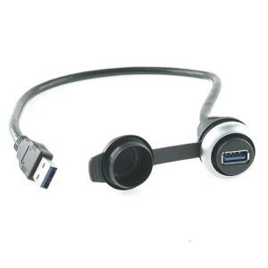 USB 3.0 Einbaudose, Typ A/A Buchse/Stecker 1:1, Frontalmontage mit Gewinde M22, mit 0,3m Kabel, Schutzkappe