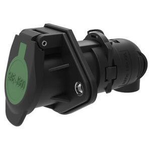 Steckdose 12 V, 7-polig, N-Typ, SAE J560-12V, "WeatherLock",  Kabelabgang 90°, für Wellrohranschluss NW 17, mit Verschlussklappe