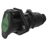 Steckdose 7-polig, N-Ausführung, SAE J560-12V, wasserdicht „WeatherLock“, Kabelabgang 180° für Wellrohr NW17, mit Klappdeckel