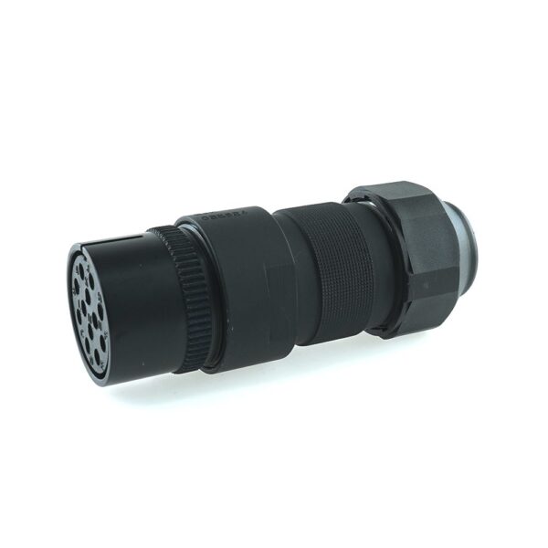 Stecker mit Löt-Kontaktbuchsen, 12-polig, 24V, schwarz, für Kabeldurchmesser 18-20mm