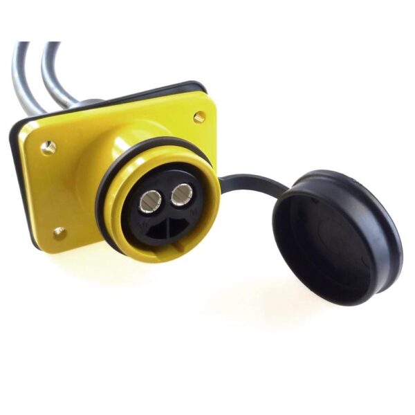 Steckdose 24V, 2-polig, gelb, 35mm² Kabel 3m, offene Kabelenden, mit Gummikappe