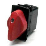 on-on-on  Drehschalter 24V/15A, 1 LED 1 rot, Linse 1 klar, Drehknopf rot
