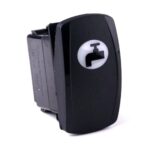 on-off Schalter, 24V/15A, Contura V, LED 1 rot hell, ovale Linse weiß, Symbol „Wasserhahn“