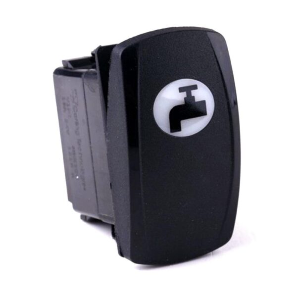 on-off Schalter, 24V/15A, Contura V, LED 1 rot hell, ovale Linse weiß, Symbol "Wasserhahn"