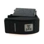 on-on Schalter, 12V/20A, Contura II, LED 1 grün hell, LED 2 rot, quadratische und schmale Linse weiß, Symbol „Allradantrieb“