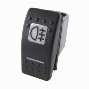 on-on Schalter, 12V/20A, Contura II, LED 1 grün hell, LED 2 gelb, quadratische und schmale Linse weiß, Symbol "Nebelschlussleuchte", mit Flächendichtung