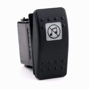 on>on Taster, 12V/20A, Contura II, LED 2 grün hell, quadratische Linse weiß, Symbol "Stummschaltung"