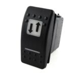 on>off-on Schalter/Taster, 12V/20A, Contura II, LED 1 rot hell, LED 2 grün hell, quadratische und schmale Linse weiß, Symbol „Pfeile auf/ab““