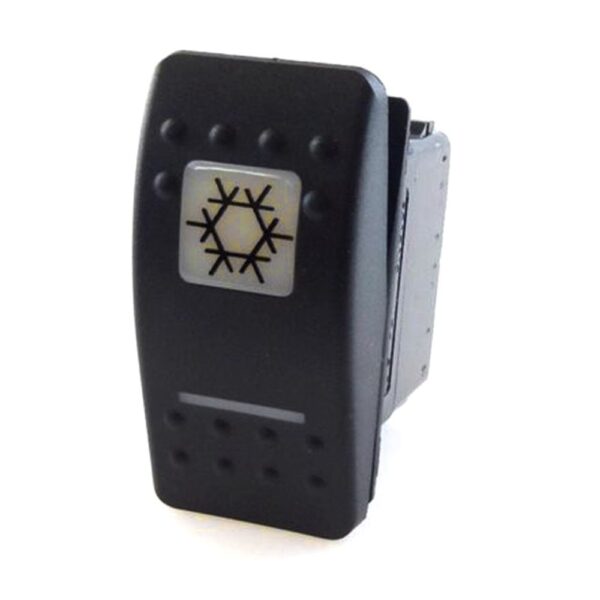 on-on Doppelschalter, 12V/20A, Contura II, LED 1 grün hell, LED 2 rot hell, quadratische und schmale Linse weiß, Symbol "Klimaanlage"