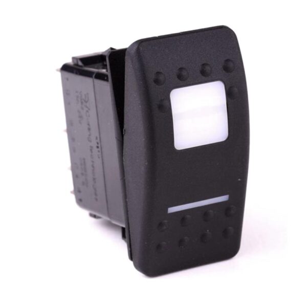 on-on-off Doppelschalter, 24V/15A, Contura II, LED 1 grün hell, LED 2 grün hell, quadratische und schmale Linse weiß, ohne Symbol