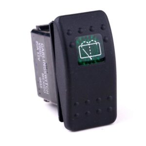 off-on<on Doppelschalter/Taster, 12V/20A, Contura II, LED 1 grün hell, quadratische Linse weiß, Symbol "Scheibenwischer/-wascher hinten"
