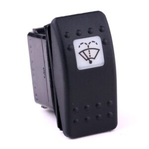 on-on<2on Doppelschalter/Taster, 12V/20A, Contura II, LED 1 grün hell, quadratische Linse weiß, Symbol "Scheibenwischer/-wascher", mit Flächendichtung