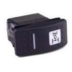 on-on<on Doppelschalter/Taster, 12V/20A, Contura II, LED 1 rot hell, LED 2 grün hell, quadratische und schmale Linse weiß, Symbol „Allradantrieb“