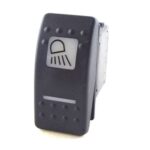 on-on-on Dopelschalter, 12V/20A, Contura II, LED 1 grün hell, LED 2 rot hell, quadratische und schmale Linse weiß, Symbol „Arbeitsscheinwerfer hinten“