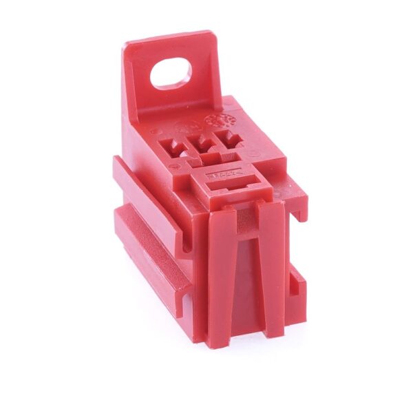 Mikro-Relais-Sockel mit Lasche und Erweiterungsaufnahme, 2x6,3mm + 3x4,8mm, rot (ähnlich RAL 3020)