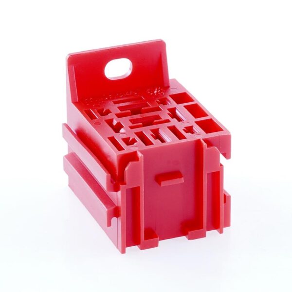 Mini-Relais-Sockel mit Lasche und Erweiterungsaufnahme, 5x 6,3mm + 4x 2,8mm, rot (ähnlich RAL 3020)
