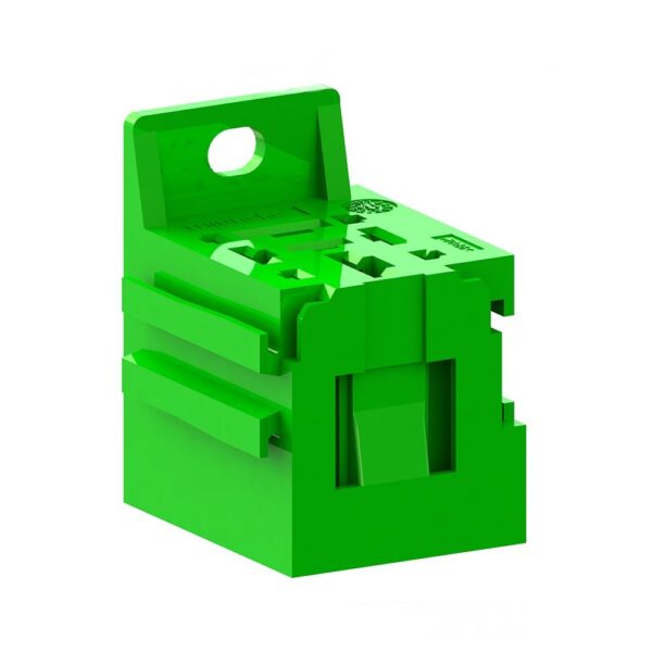 Power-Relais-Sockel mit Lasche und Erweiterungsaufnahme, 2x 9,5mm + 3x 6,3mm + 4x 2,8mm, grün (ähnlich RAL 6024)