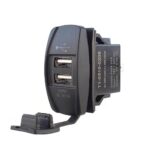 Dual Port USB V-Charger, Anschluss an 12/24V, Beleuchtung blau, mit Verschlusskappe