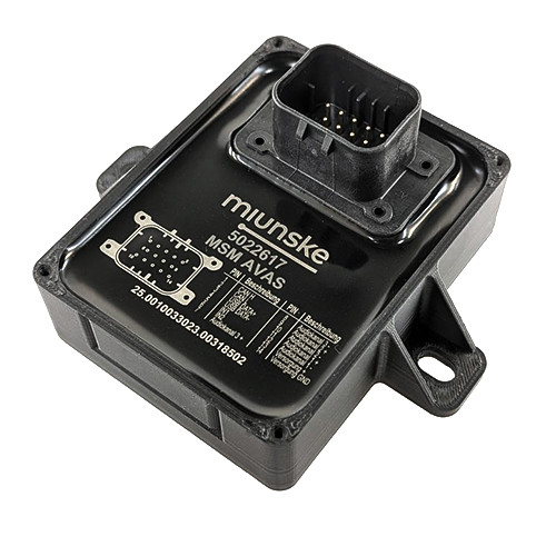 Multi-Sound-Modul AVAS Standard, 12/24V, IP67, mit Laschen, Soundgestaltung mit miunske-toolchain