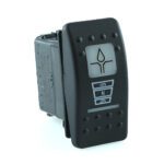 on>off<on Doppeltaster, 24V/15A, Contura II, LED 1 grün hell, LED 2 rot hell, quadratische und schmale Linse weiß, Symbol „Schmieren“