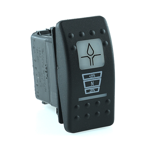 on>off<on Doppeltaster, 24V/15A, Contura II, LED 1 grün hell, LED 2 rot hell, quadratische und schmale Linse weiß, Symbol "Schmieren"