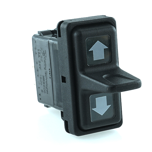 on>off<on Doppeltaster 24V/15A, Contura XII, LED 1 grün hell, LED 2 grün hell,  quadratische Linsen grün, Symbol "Pfeil links"/"Pfeil rechts"