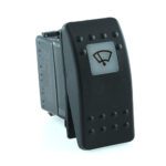 on-on-on Doppelschalter, 12V/10A, Contura II, LED 1 grün hell, quadratische Linse weiß, Symbol „Scheibenwischer front“