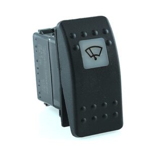 on-on-on Doppelschalter, 12V/10A, Contura II, LED 1 grün hell, quadratische Linse weiß, Symbol "Scheibenwischer front"