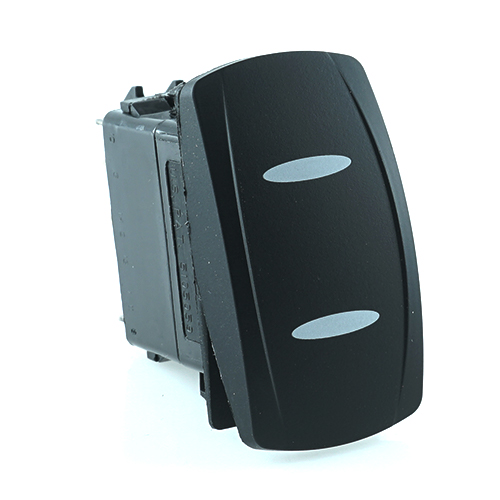 on-off Schalter, 24V/15A, Contura V, LED 1 rot hell, LED 2 rot hell, 2x schmale ovale Linse gelasert
